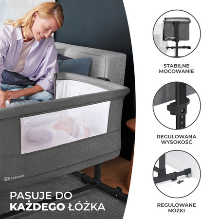 Kinderkraft Neste Grow Łóżeczko Dostawne Light Grey Full Wood