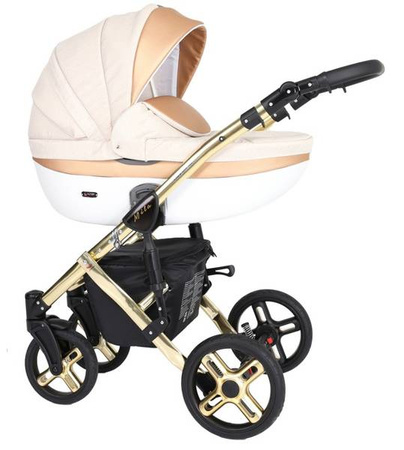 Kunert Mila Premium Wózek Głęboko-Spacerowy 2w1 Jeans + Krem Złota Rama Koła Żelowe