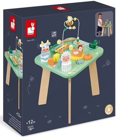 Janod Wielofunkcyjny Stolik Edukacyjny Drewniany Łąka 12 M+