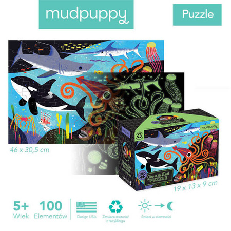 Mudpuppy Puzzle Świecące w Ciemności 100 Elementów 5+ Drapieżniki z Oceanów