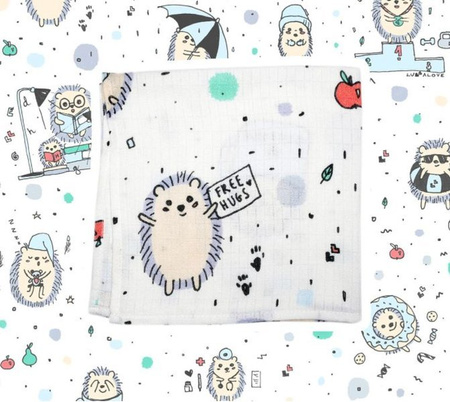 Lullalove Szczotka Włosie Kozie + Myjka Pieluszka Muślinowa Jeże Blue