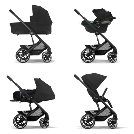 Cybex Balios S Lux Wózek Głęboko-Spacerowy Moon Black Rama Czarna + Cybex Aton B2 i-Size 0-13kg + Baza One Volcano Black