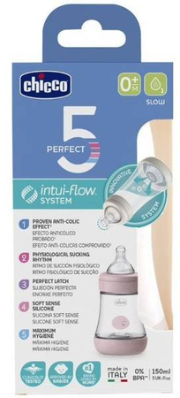 Chicco Perfect 5 Butelka Do Karmienia 150ml 0m+ Wolny Przepływ Girl