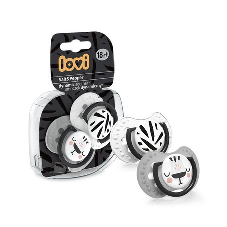 Lovi Dynamiczny Smoczek Uspokajający 18m+ Silikonowy 2szt. 22/880 Salt&Pepper