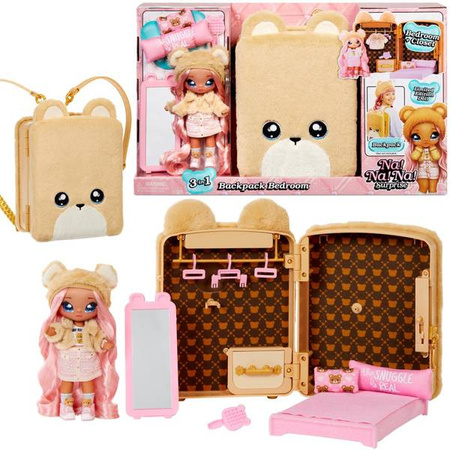 Na! Na! Na! Surprise 3-in-1 Backpack Bedroom Series 2 Playset - Sarah Snuggles (Teddy Bear) Zestaw Lalka z Plecakiem