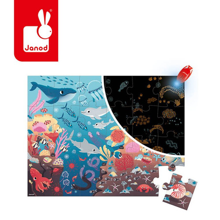 Janod Świecące puzzle z mini-lampką UV Ocean 24 elementy 3+