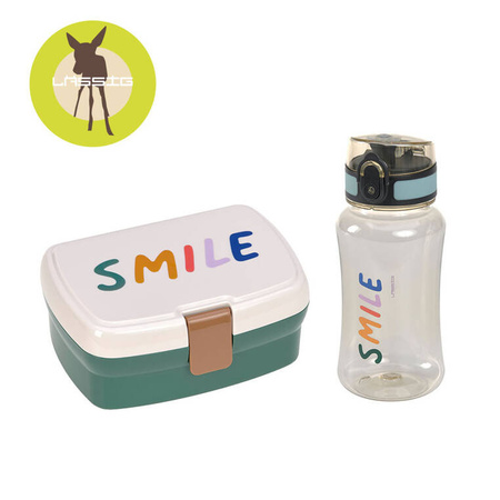 Lassig Zestaw na lunch Lunchbox + Tritanowa butelka - bidon 460 ml Little Gang Smile milky/ocean green