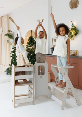 Baby Wood Kitchen Helper Składany Kaszmirowy