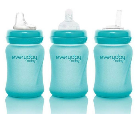 Everyday Baby, Szklana butelka ze smoczkiem S reagująca na temperaturę, 150 ml Turkusowy