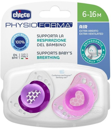 Chicco Physioforma Air Smoczek Uspokajający Silikonowy 6-16M+ 2Szt. Różowy