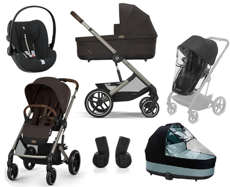 Cybex Balios S Lux 2.0 Wózek Głęboko-Spacerowy Chocolate Brown+ Cloud G I-Size Fotelik Samochodowy 0-13kg + Osłony Przeciwdeszczowe + Adaptery