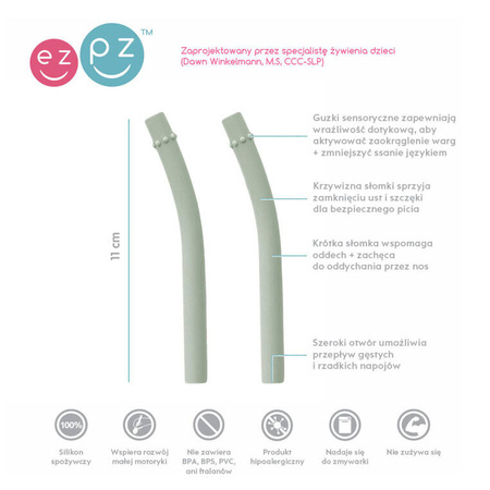 EZPZ Silikonowy kubeczek ze słomką Mini Cup + Straw Training System 120 ml oliwkowy + 2 słomki GRATIS pastelowa zieleń