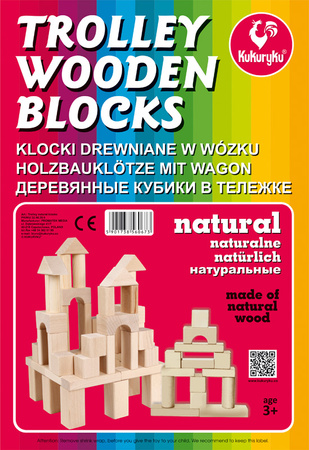 Kukuryku Klocki drewniane naturalne w wózku