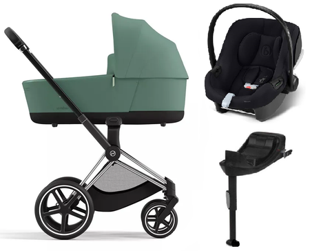 Cybex Priam 4.0 Wózek Głęboki Leaf Green + Cybex Aton B2 i-Size Fotelik Samochodowy 0-13kg + Baza One Volcano Black
