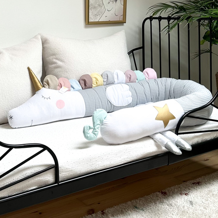 SenLove Poduszka Wałek Ochraniacz do Łóżka Jednorożec Szary