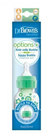 Dr Brown's Zestaw "Od Butelki Do Kubka" (Zestaw Zawiera: Butelka Standard 250 ml options + Dekor, Ze Smoczkiem +6 Miesięcy i Ustnikiem Niekapkiem Zielony