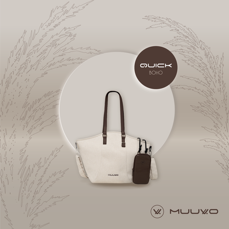 Muuvo Quick Boho Wózek Głęboko-Spacerowy Brown + Cybex Aton B2 i-Size Fotelik Samochodowy 0-13kg + Baza One Volcano Black