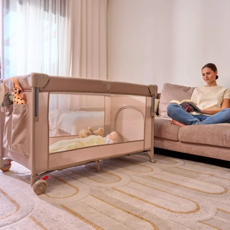 Lionelo Ellen - łóżeczko turystyczne 3w1 z opuszczanym bokiem | Beige Sand