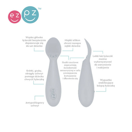 EZPZ Komplet pierwszych naczyń silikonowych First Foods Set pastelowa szarość + kubeczek Tiny Cup pastelowa szarość GRATIS