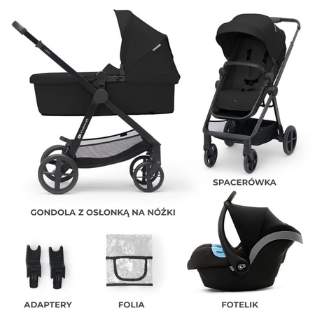 Kinderkraft Newly Wózek Wielofunkcyjny 3w1 Wózek Głęboko-Spacerowy + Fotelik Classic Black