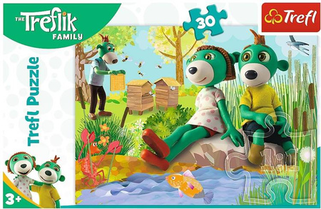 Trefl Puzzle 30 el. Trefliki nad stawem. Rodzina Treflików