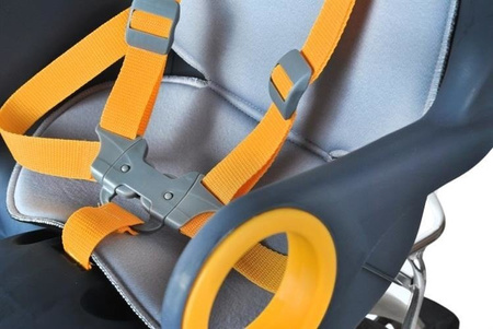 FOTELIK ROWEROWY ADVENTURER MOCOWANY NA BAGAŻNIK LUB RAMĘ 5-PUNKTOWE PASY DO 22 KG Grafitowy