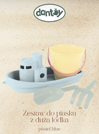 Dantoy Zestaw do piasku z dużą łódką pastelowy niebieski