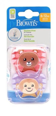 Smoczek Prevent Motyl 6-12miesięcy Kolekcja "Zwierzęta" Różowy 2 Pak