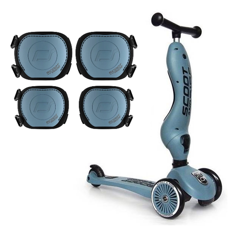 Scootandride Highwaykick 1 Jeździk i Hulajnoga 2w1 1-5 Lat S+ Zestaw Ochraniaczy dla Dzieci XXS Steel
