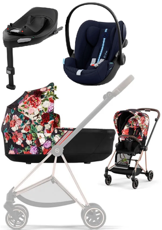 Cybex Mios 3.0 Wózek Głęboko-Spacerowy Spring Blossom Dark + Cybex Cloud G I-Size Fotelik Samochodowy Ocean Blue Plus +Baza