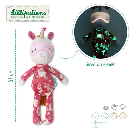 Lilliputiens Przytulanka do spania z elementami fluorescencyjnymi Jednorożec Lena 6m+