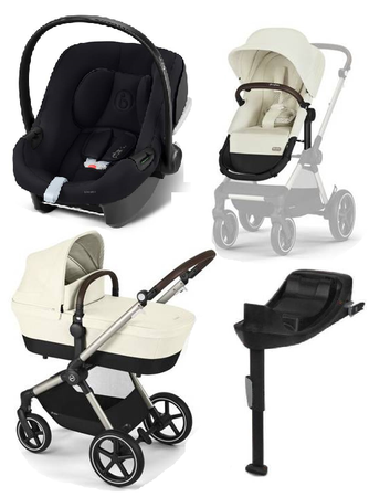 Cybex Eos Lux Wózek Głęboko-Spacerowy Rama Taupe Seashell Beige + Aton B2 i-Size Fotelik 0-13kg + Baza One Volcano Black