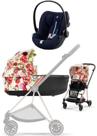 Cybex Mios 3.0 Wózek Głęboko-Spacerowy Spring Blossom Light + Cybex Cloud G I-Size Fotelik Samochodowy Ocean Blue Plus