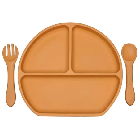 MYROYS Silikonowy Talerzyk ze Sztućcami Brązowy