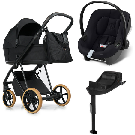 Roan Ivi 2.0 Vintage Wózek Głęboko-Spacerowy Caviar + Cybex Aton B2 i-Size Fotelik Samochodowy 0-13kg + Baza One Volcano Black