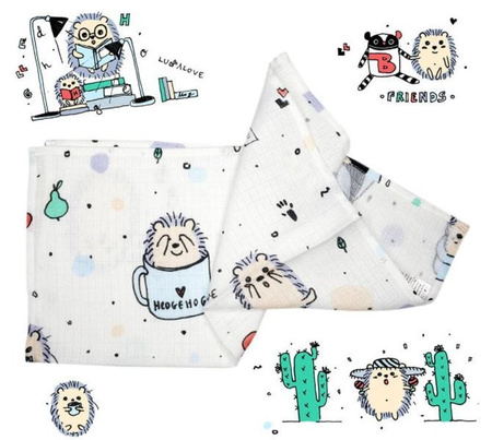 Lullalove Szczotka Włosie Kozie + Myjka Pieluszka Muślinowa Jeże Blue