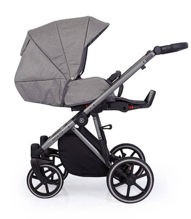 Kunert Molto Wózek Głęboko-Spacerowy 2w1 Grafit Jeans + Kwiaty Czarna Rama Koła Żelowe