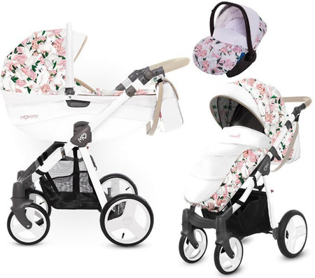 Babyactive Mommy Wózek Głęboko-Spacerowy + Fotelik Samochodowy 0-13 kg Zestaw 3w1 Edycja Limitowana 24 Peony
