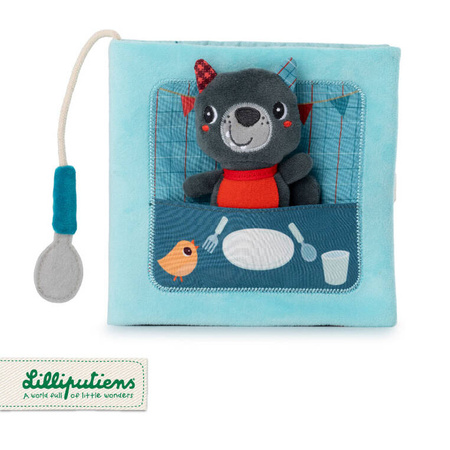LILLIPUTIENS Książeczka aktywizująca z mini-przytulanką Smacznego! Wilk Louis 12 m+