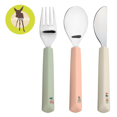 Lassig Zestaw sztućców ze stali nierdzewnej z silikonową rączką 3 el. Happy Fruits Cherry