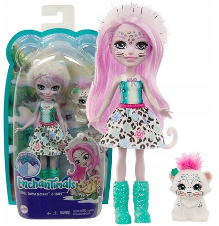 Barbie Enchantimals Lalka+zwierz.domowe FNH22 Sybill Snow Leopard & Flake GJX42