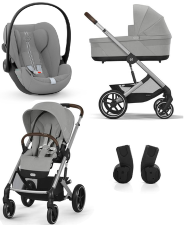 Cybex Balios S Lux 2.0 Wózek Głęboko-Spacerowy Stone Grey + Cybex Cloud G I - Size Fotelik Samochodowy 0-13 kg + Adaptery