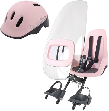 Bobike Go Mini Fotelik Rowerowy + Osłona Przeciwwiatrowa + Kask XS Cotton Candy Pink