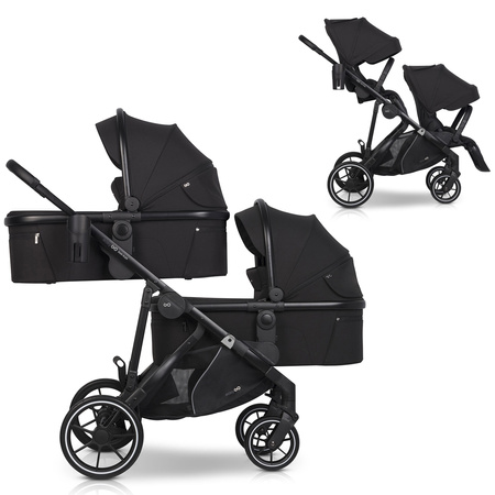 Easy Go Duoflex Wózek Głęboko-Spacerowy Bliźniaczy Rok po Roku Ebony Black 2 Siedziska 2 Gondole