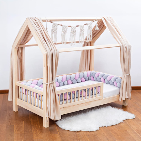 SenLove Ochraniacz do Łóżeczka Warkocz 360cm Szaro-Różowy