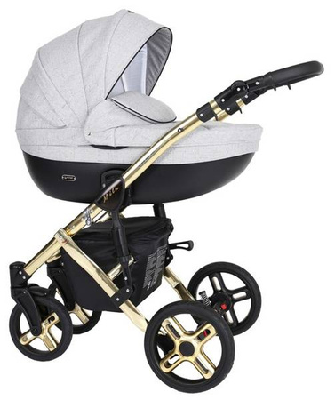 Kunert Mila Premium Wózek Głęboko-Spacerowy 2w1 Szary + Kreseczka Złota Rama Koła Żelowe