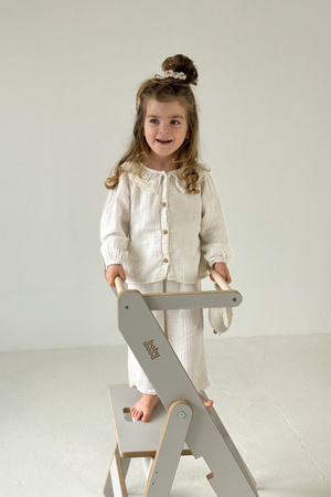 Baby Wood Kitchen Helper Składany Szary