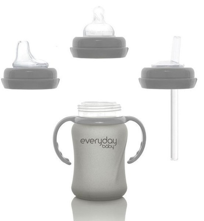 Everyday Baby, Szklana butelka ze smoczkiem S, 150 ml Szary