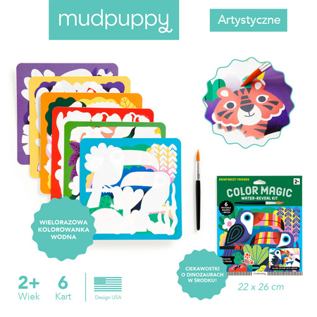 Mudpuppy Kolorowanka wodna wielorazowa Magia kolorów Las deszczowy 2+