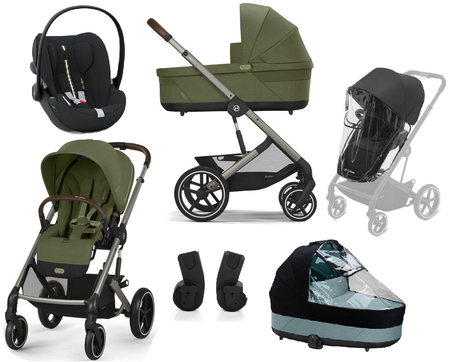 Cybex Balios S Lux 2.0 Wózek Głęboko-Spacerowy Moss Green+ Cloud G I-Size Fotelik Samochodowy 0-13kg + Osłony Przeciwdeszczowe + Adaptery
